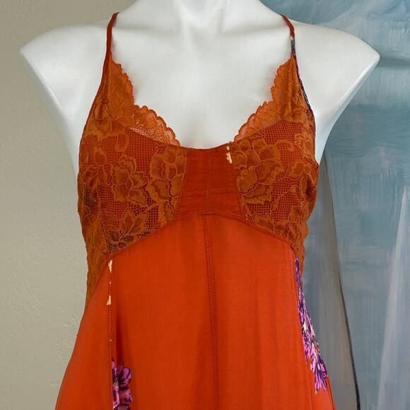 Free People Intimately slip dress “Table For 2 Trapeze" orange size small - Picture 4 of 9